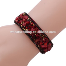 sparkle crystal botton leather wrap natural stone bead bracelet lucky stone bracelets